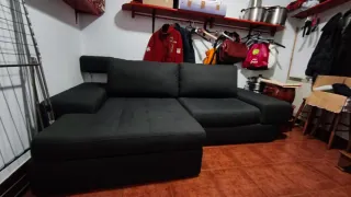 Sofá chaiselongue tela gris antracita oscuro