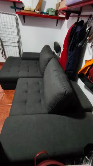 Sofá chaiselongue tela gris antracita oscuro