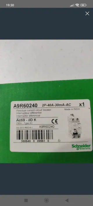 Interruptor Diferencial A9R60240 2P 40A 30mA