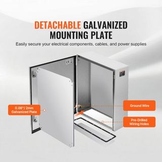 Caja Eléctrica de Acero, 60x50x20 cm, Caja de Enclosure Eléctrico de Acero Inoxidable 304, Enclosure de Equipos Eléctricos Electrónicos para Montaje en Pared al Aire Libre con Placa de Montaje, Bi...