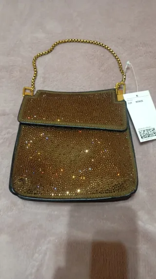 Borsetta H&M camoscio e strass oro