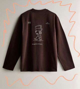 Camiseta Zara manga larga estampada café