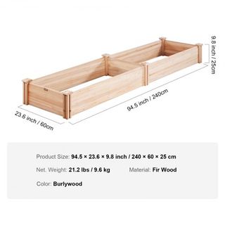 Letto da Giardino Eleva, 2.4 x 0.6 x 0.2 m, Cassa Piante in Legno, Casse Piantagione per Esterno con Base Aperta, per Coltivare Fiori/Verdure/Erbe in Patio/Giardino/Balcone, Colore Legno Chiaro