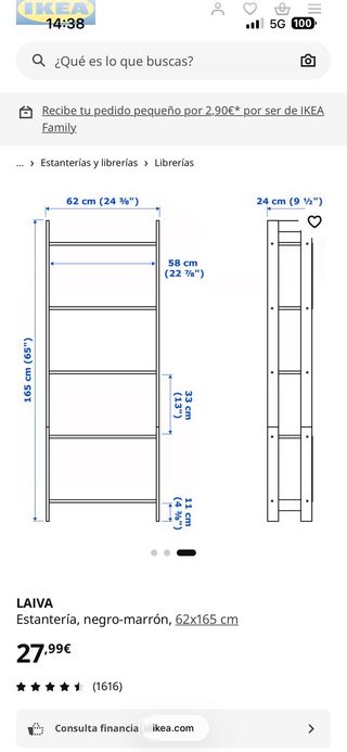 Estantería negro-marrón 62x165cm