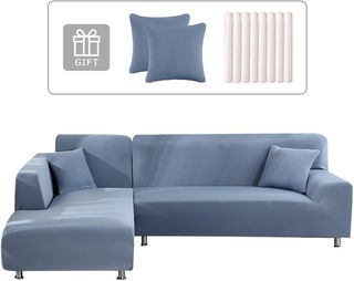 Funda Sofá Chaise Longue 2 Piezas Gris Azul