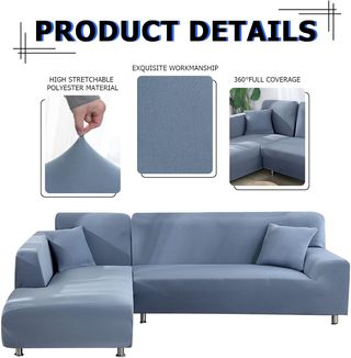 Funda Sofá Chaise Longue 2 Piezas Gris Azul