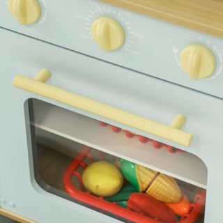 Cucina Giocattolo per Bambini 3+ Anni con Fornelli e Armadietti, Cucina Giocattolo in Acciaio Inox, Legno e PP, 72X33X85.2 Cm, Blu e Bianco