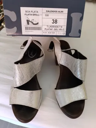 Sandalias KROC Plata Tacón Madera