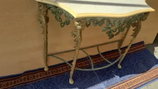 Mesa consola antigua mármol y bronce