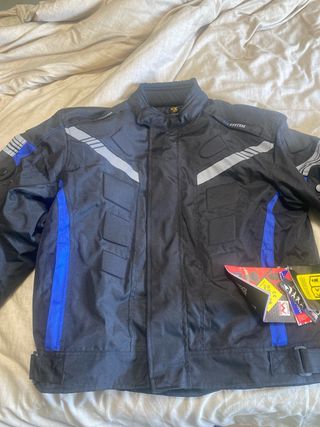 Chaqueta Moto Protecciones CE Negra y Azul