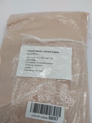 Miracle Home. Sábana bajera ajustable, elástica, suave, cómoda, antipeeling. Algodón 50% poliéster. Cama 150. 150 x 200 x 30. Be