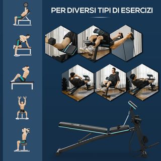 Panca da palestra pieghevole, panca addominale multifunzionale inclinabile con schienale regolabile su 7 livelli, macchina per l'estensione delle gambe, cuscino, fascia di resistenza, per l'allenamento a casa