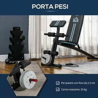 Panca da palestra pieghevole, panca addominale multifunzionale inclinabile con schienale regolabile su 7 livelli, macchina per l'estensione delle gambe, cuscino, fascia di resistenza, per l'allenamento a casa