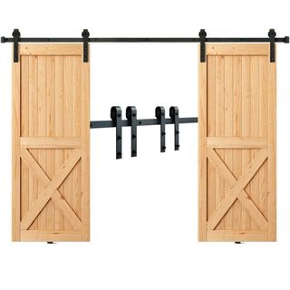 Kit de Hardware para Puerta de Granero Deslizante de 243.8 cm, Kit de Pista de Puerta Doble de 149.7 kg, se Ajusta a un Ancho Total de 112-131 cm y Paneles de 3.3-4.6 cm de Grosor, con Polea Suave...