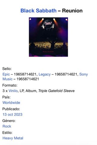 Black Sabbath🇪🇺 Reunion Vinilo Heavy Metal