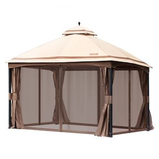 Gazebo de Patio para 10-12 Personas, Gazebo de Patio de 10 x 13 PIES, con Mosquitera, Estructura de Metal y Poliéster 180G Recubierto de PU, Refugio de Dosel Exterior para Patio, Jardín, Césped, Deck