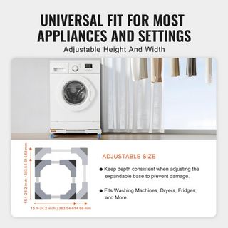 Supporto Universale per Mini Frigorifero, Supporto Regolabile per Frigorifero con Ruote Morbide, Base Multifunzionale per Lavatrice e Asciugatrice, Espandibile da 381-615 mm