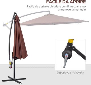 Sombrilla de Jardín 3X2.5 M con Brazo Inclinable y Manivela, de Acero y Poliéster, Marrón