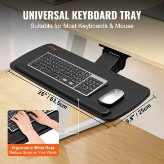Bandeja de Teclado Ajustable Bajo el Escritorio, Bandeja de Teclado Deslizante Ajustable en Altura y Ángulo, Gran Soporte para Teclado de 25x9.8 pulgadas Bajo el Escritorio para Escribir en Casa, ...