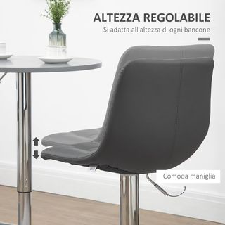 Conjunto de 2 Taburetes de Bar de Piel Sintética con Respaldo, Taburetes de Cocina y Salón Giratorios con Reposapiés, 42X45X89-110Cm, Gris