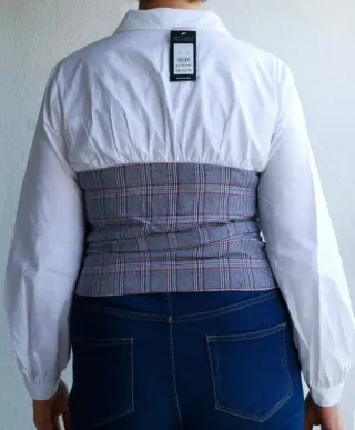 Camisa blanca cuadros gris Talla M NUEVA