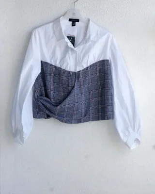 Camisa blanca cuadros gris Talla M NUEVA