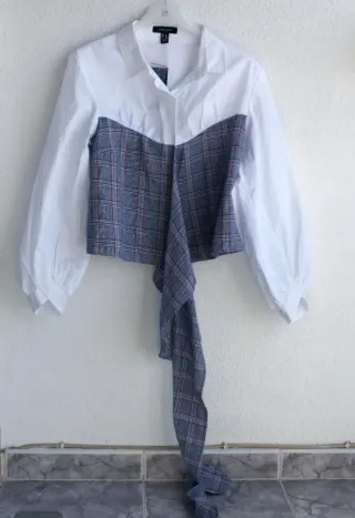Camisa blanca cuadros gris Talla M NUEVA
