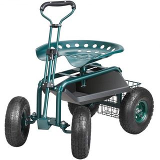 Carrello da Giardino con Ruote e Sedile Girevole, Sgabello da Giardinaggio per Piantare, Sedile Girevole a 360 Gradi, Carrello con Manico e Vassoio per Utensili, Ideale per...