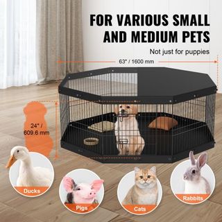 Parco per cani, 8 pannelli metallici pieghevoli, con coperchio superiore e imbottitura inferiore, altezza 61 cm, recinzione per animali domestici di piccola e media taglia, ideale per uso interno ed esterno, include...