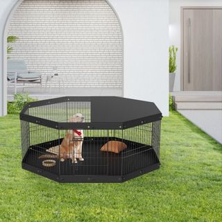 Parco per cani, 8 pannelli metallici pieghevoli, con coperchio superiore e imbottitura inferiore, altezza 61 cm, recinzione per animali domestici di piccola e media taglia, ideale per uso interno ed esterno, include...