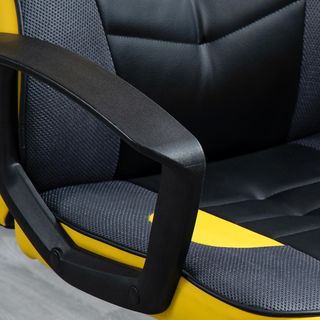 Silla Gaming Ergonómica, Silla de Oficina Giratoria con Ruedas en Similpiel Negra y Amarilla, Altura Ajustable