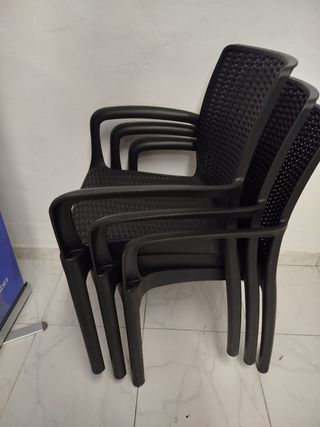 Keter Bali - Pack x3 Silla jardín para Interior y Exterior con reposabrazos Ideal para Jardines y terrazas, apilable, Resina con