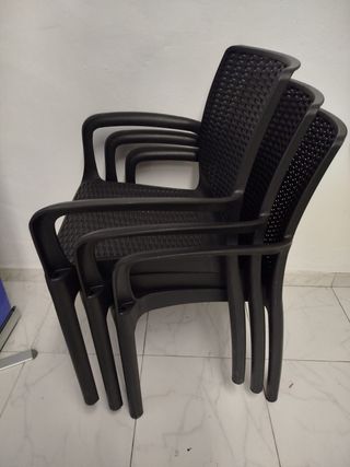 Keter Bali - Pack x3 Silla jardín para Interior y Exterior con reposabrazos Ideal para Jardines y terrazas, apilable, Resina con
