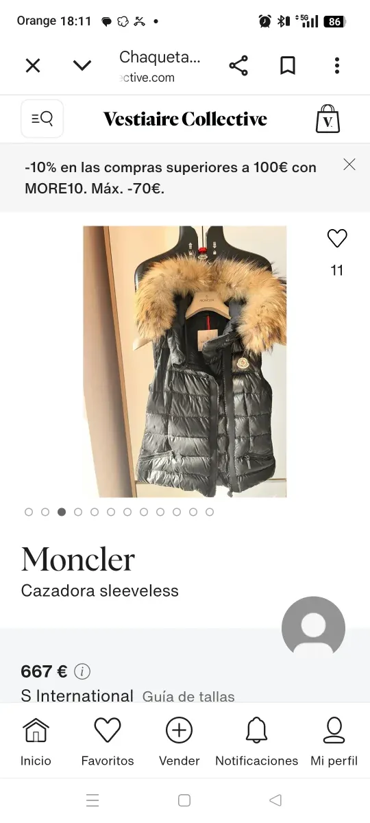 Chaleco Moncler Negro Talla 1