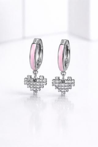 Pendientes Pandora Corazón Rosa y Plata