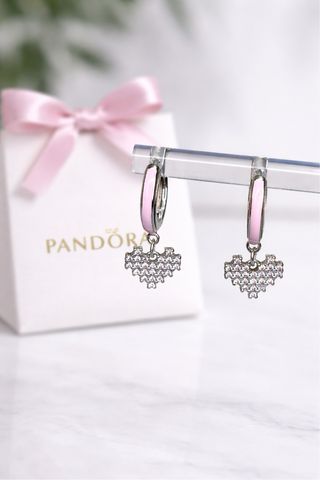 Pendientes Pandora Corazón Rosa y Plata
