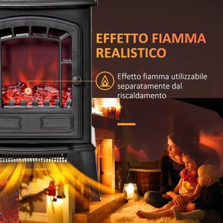 Chimenea Eléctrica Con Efecto Llama, Chimenea Eléctrica 1000/2000 W Con Temperatura Regulable Y Protección Contra Sobrecalentamiento, Cobertura 20-25M², 39X24X56.5Cm, Negro