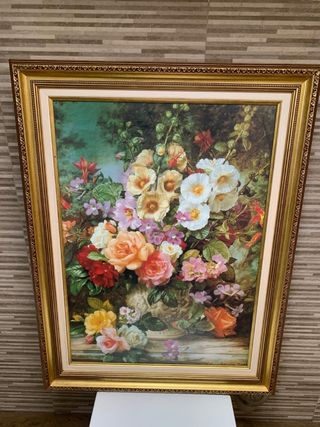 Cuadro de flores cristal y madera