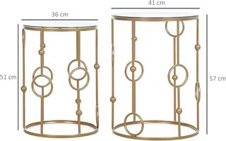 Set di 2 tavolini da caffè dal design elegante con motivi circolari, metallo e vetro temperato Φ41X57Cm & Φ36X51Cm