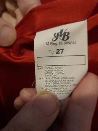 Giacca GVB Viscosa/Lana Tg.27 Rossa