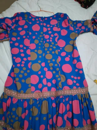 Traje Flamenca Azul Lunares Rosa Talla 50