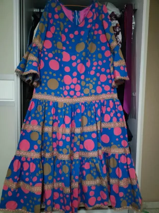 Traje Flamenca Azul Lunares Rosa Talla 50