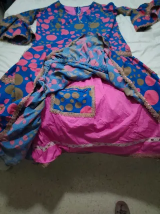 Traje Flamenca Azul Lunares Rosa Talla 50