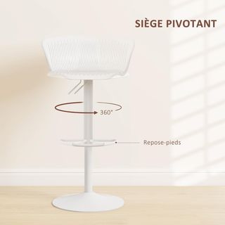 Set di 2 sgabelli da bar ergonomici con poggiapiedi, sgabelli da cucina alti regolabili in polipropilene con sedile girevole e base antiscivolo per cucina, penisola, bianco