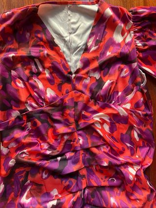 Vestido midi estampado naranja y fucsia