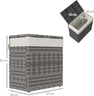 Baúl De Jardín en Rattan PE, Cofre De Exterior Con Patas Antideslizantes Y Revestimiento Interno De Tela Impermeable, 57X34X62Cm, Gris Y Beige