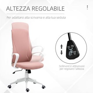 Silla De Oficina, Silla De Escritorio Ergonómica Con Soporte Lumbar, Respaldo Alto Y Reposabrazos, Sillón De Estudio Giratorio En Tela Con Función De Balanceo Y Altura Regulable, Rosa
