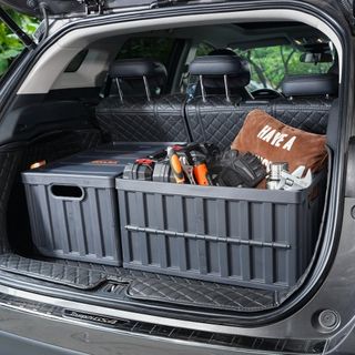 Scatole di Stoccaggio Pieghevoli con Coperchio, 65L 3 Pacchetti, Scatole di Plastica Impilabili e Pieghevoli con Maniglie, Grandi Contenitori Resistenti per Abbigliamento, Giocattoli, Libri, Snack, Scarpe e Organi...