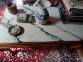 Mesa Centro Mármol y Madera Años 80