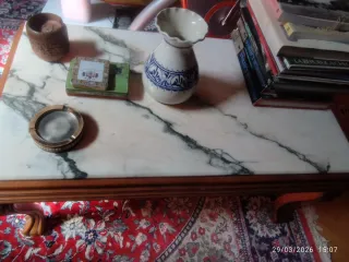 Mesa Centro Mármol y Madera Años 80